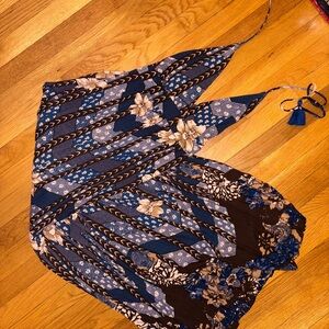 Floral Halter Maxi Dress in Blue and Brown - Casual